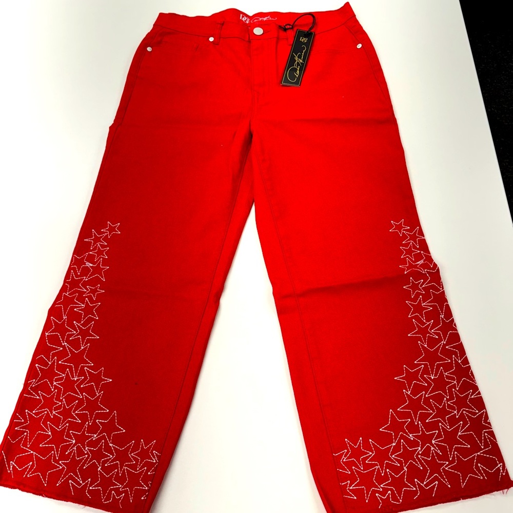 DG2 by Diane Gilman Stretch Embellished Wide Leg Crop Jean